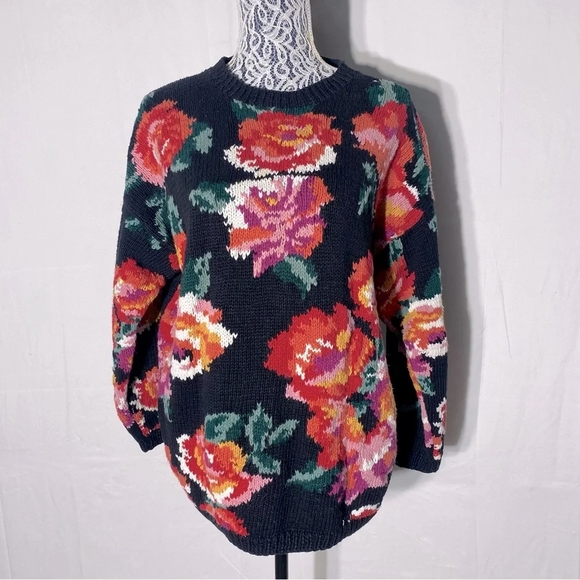 Paul Harris Sweaters - Vintage Paul Harris Ramie Cotton Floral Knit Crew Neck Sweater M Cottagecore